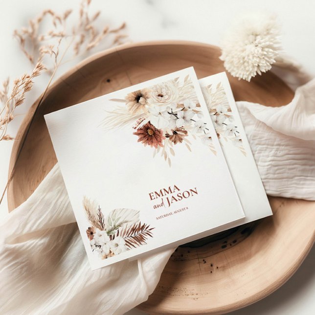 Servilleta De Papel Napkins Boho Floral Pampas Grasa Boda (Subido por el creador)