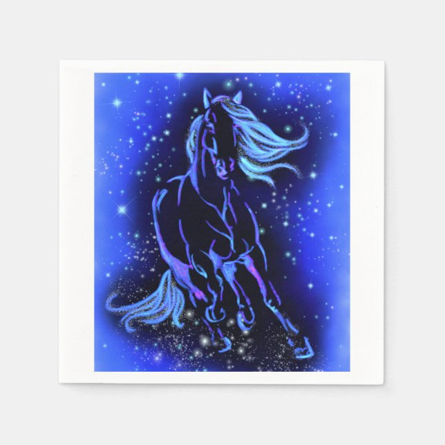 Servilleta De Papel Napkins Caballo Corriendo En La Noche Blue Starry (Anverso)