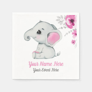 Servilleta De Papel Napkins Chica Elefante Rosa Baby Shower Cumpleaño