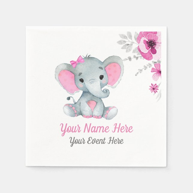 Servilleta De Papel Napkins Chica Elefante Rosa Baby Shower Cumpleaños (Anverso)