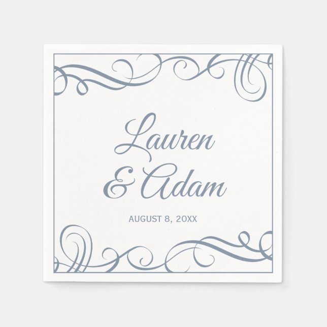 Servilleta De Papel Napkins Cocktail | Elegante Swirls (Azul Dusty) (Anverso)