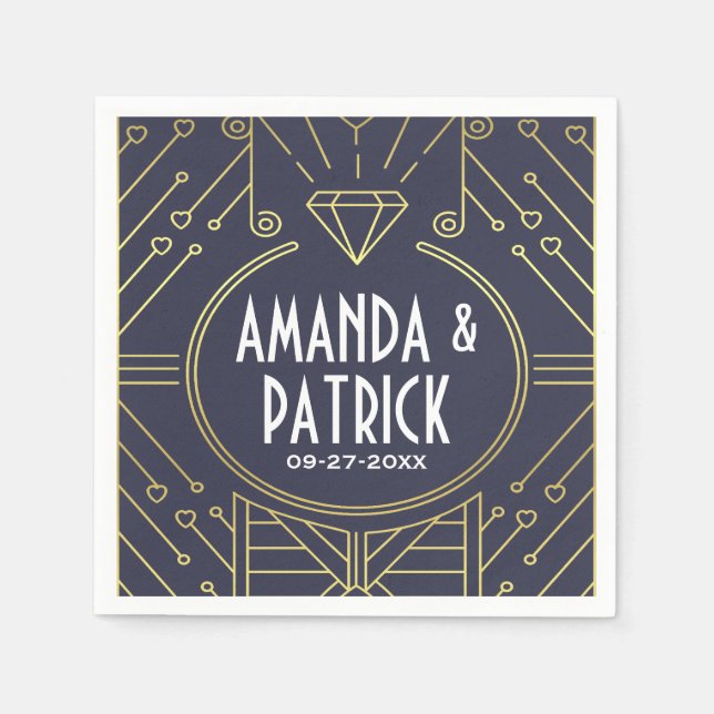 Servilleta De Papel Napkins con Boda azul y oro de la Marina de Guerra (Anverso)