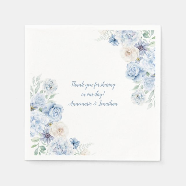 Servilleta De Papel Napkins con Boda floral azul y blanco (Anverso)