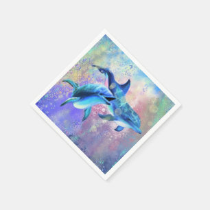 Servilleta De Papel Napkins con Happy Dolphin Couple - Pintura