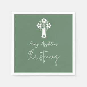 Servilleta De Papel Napkins Cruz Floral Christening Fern Green