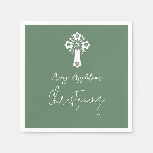 Servilleta De Papel Napkins Cruz Floral Christening Fern Green (Anverso)