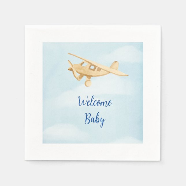 Servilleta De Papel Napkins de acuarela Baby Shower para aviones (Anverso)