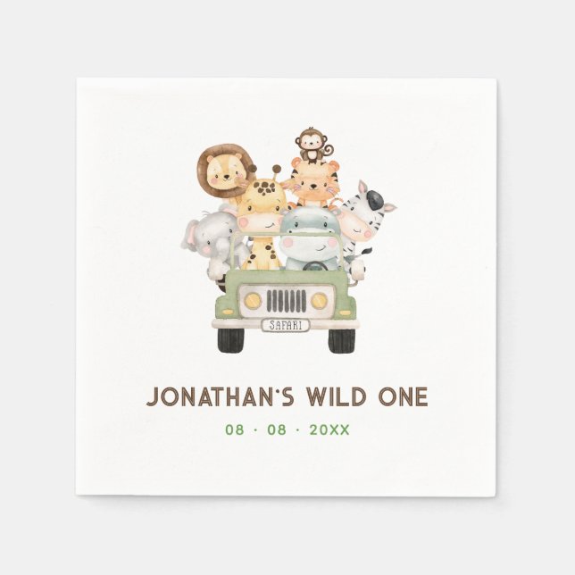 Servilleta De Papel Napkins de animales de Safari - Niño 1 salvaje Un  (Anverso)