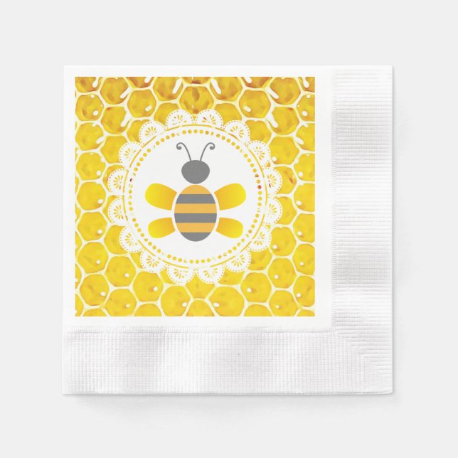 Servilleta De Papel Napkins de Baby Shower con temas de Honey Bee Bumb (Anverso)
