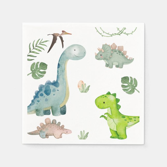 Servilleta De Papel Napkins de cumpleaños de dinosaurios (Anverso)