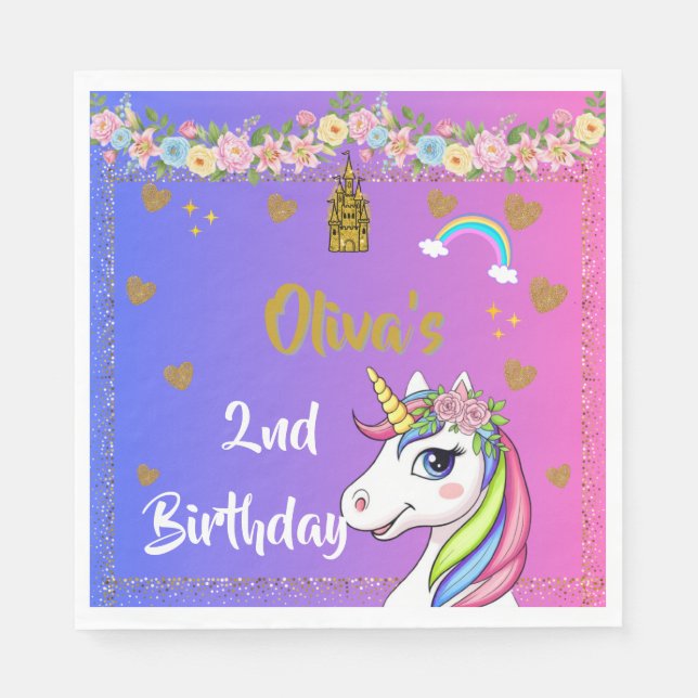 Servilleta De Papel Napkins de Cumpleaños de Unicorn | Fiesta de unico (Anverso)