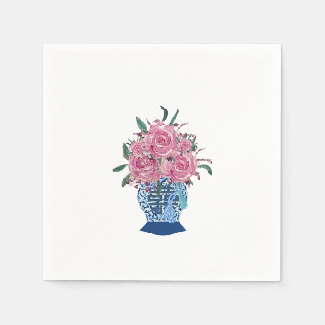 Servilleta De Papel Napkins de Jar de jengibre azul y blanco pintado a (Anverso)