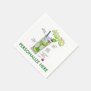 SERVILLETA DE PAPEL NAPKINS DE PAPEL - ARTE CÓCTEL DE LA RECETA MOJIT