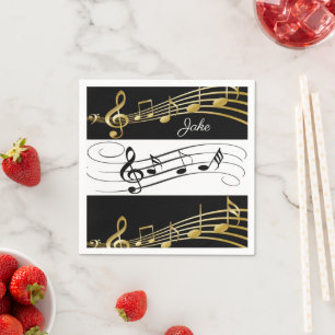 Servilleta De Papel Napkins de papel, Black White Gold Music Notes