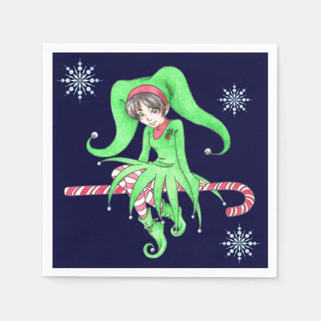 Servilleta De Papel Napkins de papel Candy Cane Elf (Anverso)