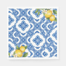 Napkins de papel de novia citrus limón azul