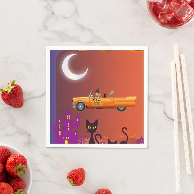 Servilleta De Papel Napkins De Papel Halloween Bruja En Un Coche Graci (In situ)