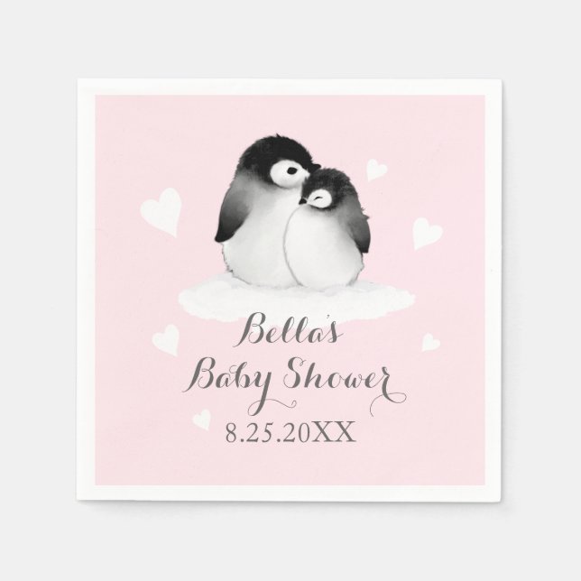 Servilleta De Papel Napkins de papel pingüino rosa (Anverso)