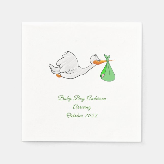 Servilleta De Papel Napkins de paquete verde de Stork de Baby Shower (Anverso)