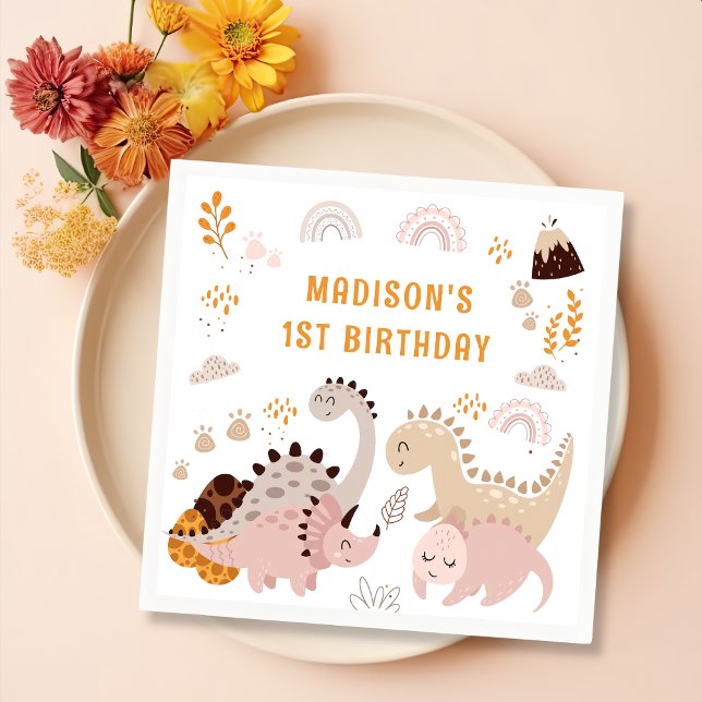 Servilleta De Papel Napkins del Boho Rainbow Dinosaur Birday Party (Subido por el creador)