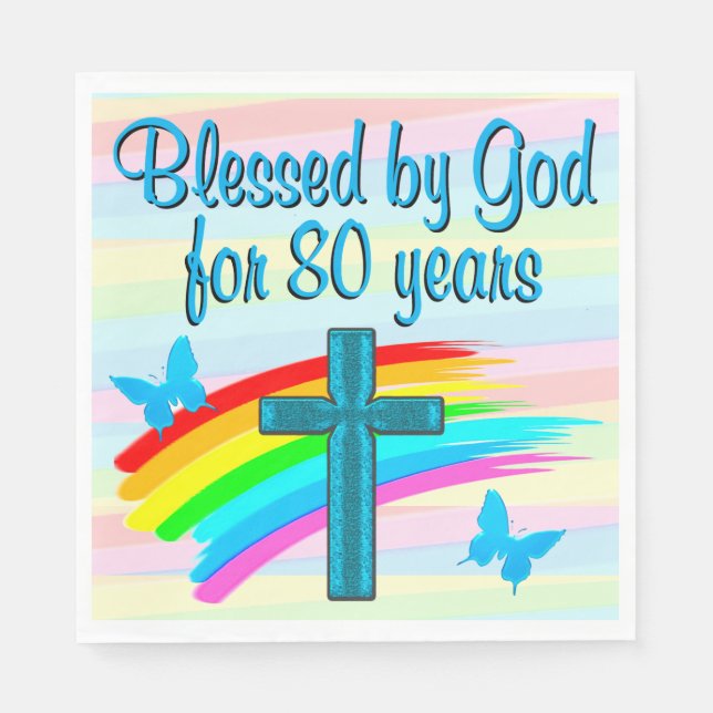 SERVILLETA DE PAPEL NAPKINS DEL PARTIDO DEL CUMPLEAÑOS 80 DE LA CRUZ A (Anverso)