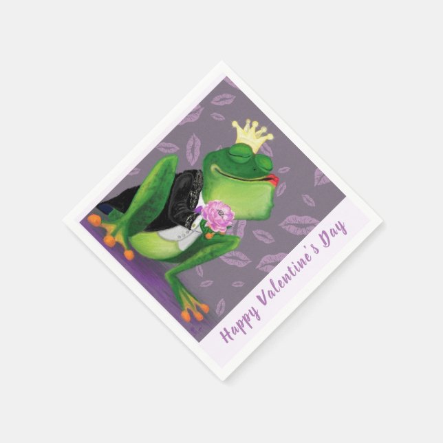 Servilleta De Papel Napkins el día de San Valentín Frog Prince Kiss -  (Borde)