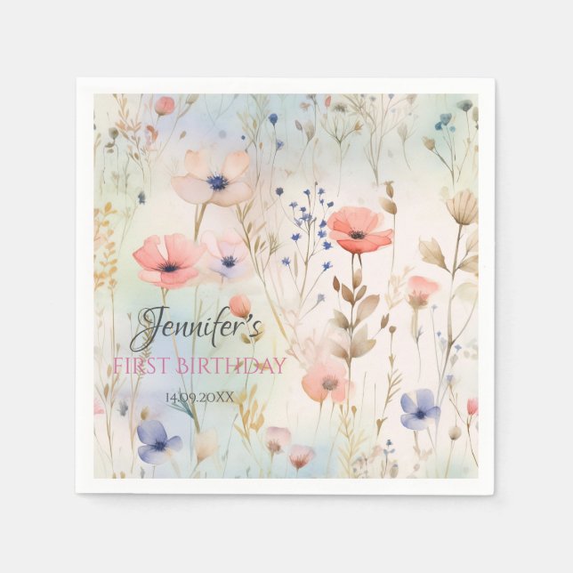 Servilleta De Papel Napkins Fairy Floral Birthday (Anverso)
