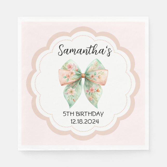 Servilleta De Papel Napkins Floral Bow Birthday (Anverso)