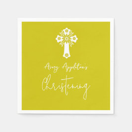Servilleta De Papel Napkins Floral Cross Christening Yellow