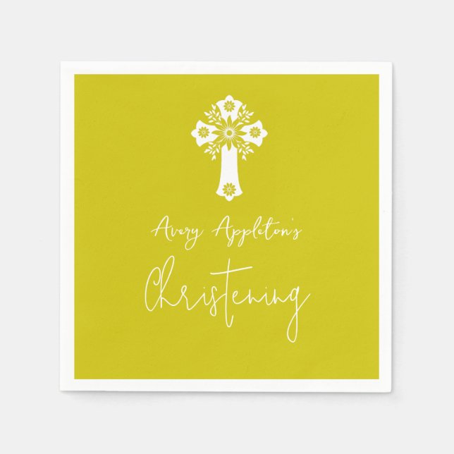 Servilleta De Papel Napkins Floral Cross Christening Yellow (Anverso)