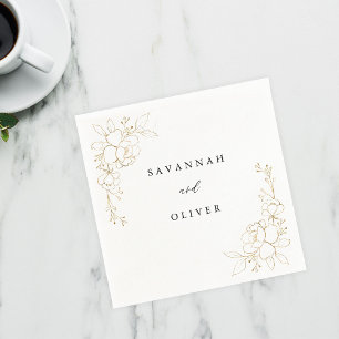 Servilleta De Papel Napkins Gold Lined Floral Name