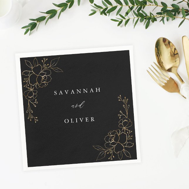 Servilleta De Papel Napkins Gold Lined Floral Name - Negro (Subido por el creador)