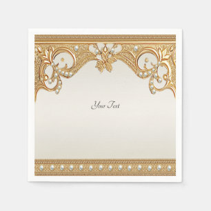 Servilleta De Papel Napkins Gold Ornate White Pearls