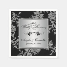 Napkins negro, plateado 25 años de Boda