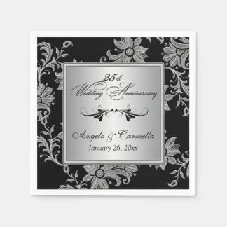 Servilleta De Papel Napkins negro, plateado 25 años de Boda
