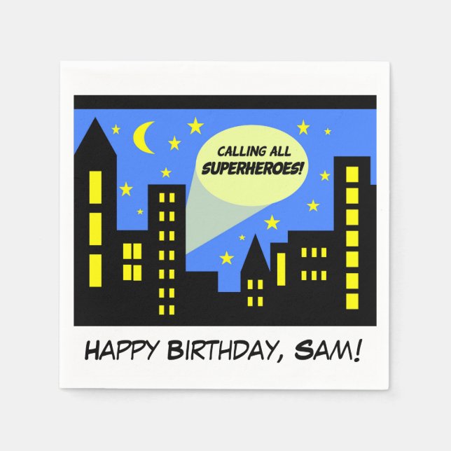 Servilleta De Papel Napkins para cumpleaños de superhéroes | superhéro (Anverso)