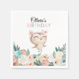 Servilleta De Papel Napkins Peachy Owl Birthday