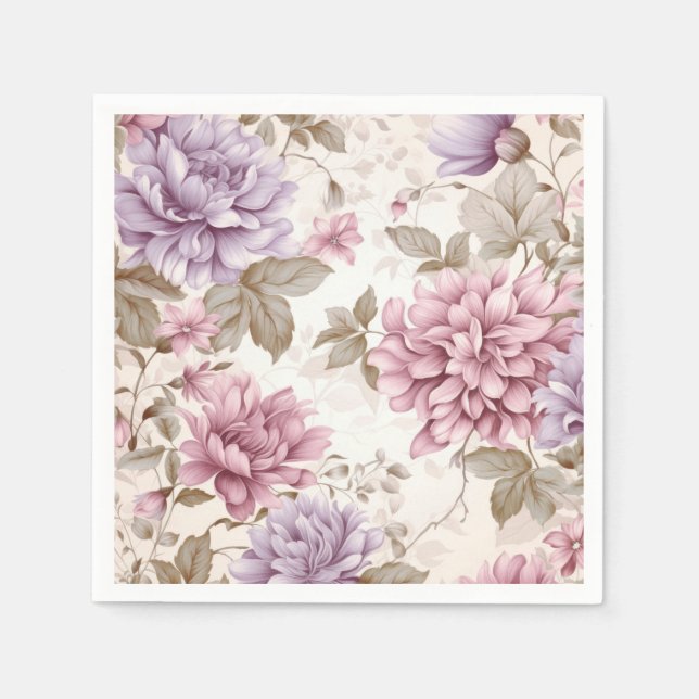 Servilleta De Papel Napkins Púrpura Pink Floral (Anverso)