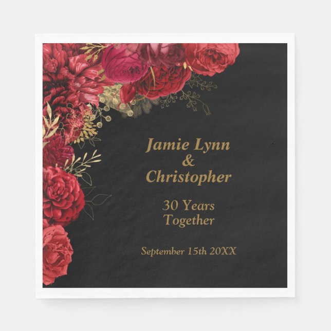 Servilleta De Papel Napkins Red Floral Boda Aniversario (Anverso)