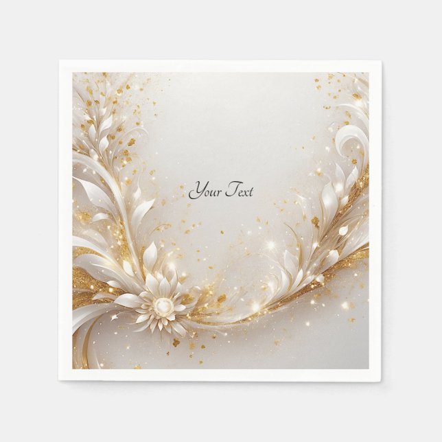 Servilleta De Papel Napkins White Gold Floral (Anverso)