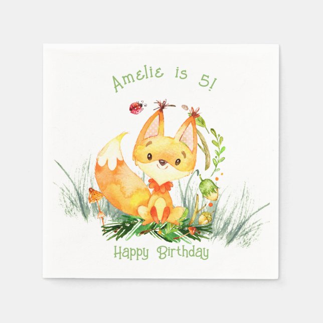 Servilleta De Papel Napkins Woodland Forest Fox Cute Birday (Anverso)