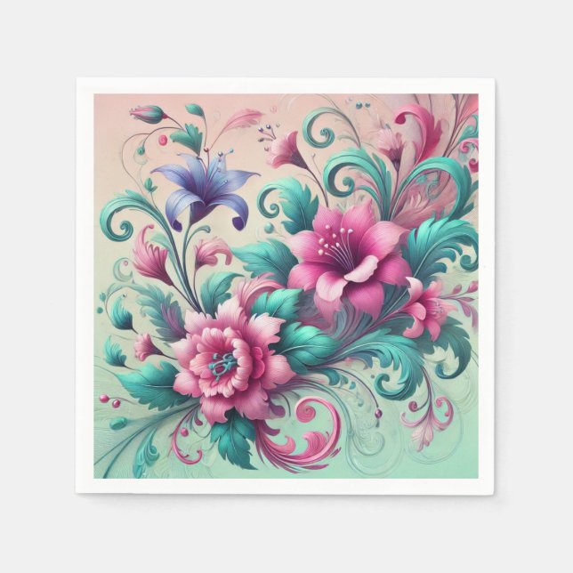 Servilleta De Papel Napoleón impreso a mano con flores - Elegante y ún (Anverso)