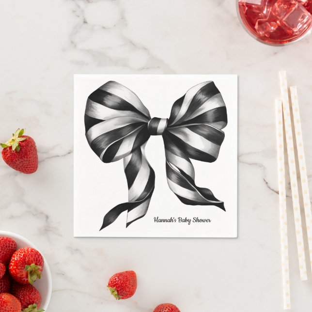 Servilleta De Papel Napoleón Preppy Personalizada con Rayas Negra Bow (In situ)