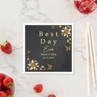 Servilleta De Papel Nápoles Bodas de mariposas elegantes negras