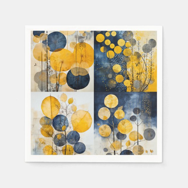 Servilleta De Papel Nápoles botánicas azules y amarillas (Anverso)