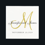 Servilleta De Papel Nápoles clásicas de papel monográfico de oro negro<br><div class="desc">Clásicas toallas de papel de Boda en monograma negro y blanco y oro para bodas y aniversarios. Diseño de Elke Clarke ©. Disponible en www/zazzle.com/monogramgallery*. Fuentes de script elegantes. Personalizar con sus nombres de novia y novio,  fecha boda y colores bodas.</div>