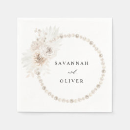 Servilleta De Papel Nápoles con nombre floral blanco y perlas 2