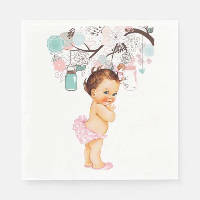 Servilleta De Papel Nápoles de bebé ventilado con flores y jarras de a (Anverso)