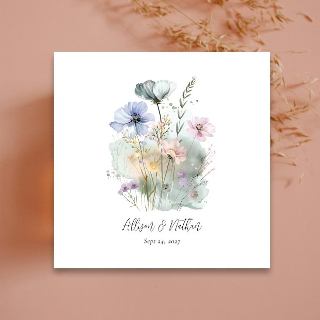Servilleta De Papel Nápoles de Boda blanco con flores silvestres acuát (Personalized White Wedding Napkins with Watercolor Wildflowers)