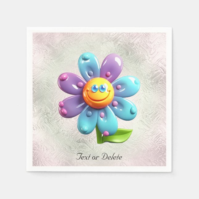 Servilleta De Papel Nápoles de flores azules moradas amarillas (Anverso)